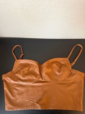 SHEIN Brown Faux Leather Crop Cami
